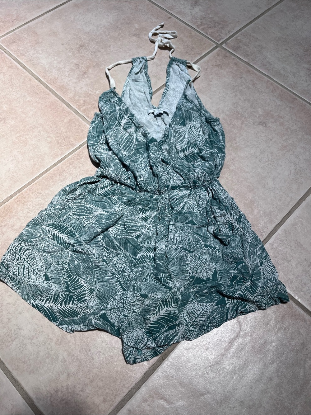 O'Neill green  Leaf Print Halter Romper